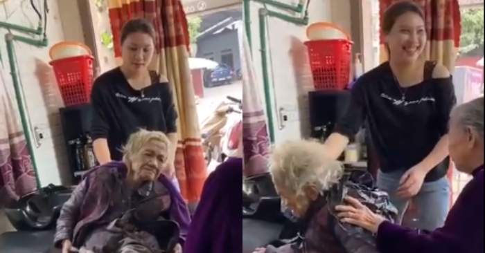 Cụ bà 91 tuổi dỗ em gái 81 gội đầu: Hành động của chủ tiệm khiến dân mạng tán dương