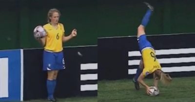 Video: Khoảnh khắc nữ cầu thủ lộn santo ném biên kiến tạo cho đồng đội ghi bàn