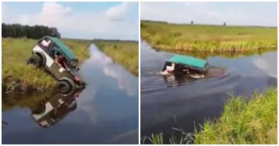 Video: Xe cổ 48 năm tuổi lội băng băng qua mương nước sâu 2m