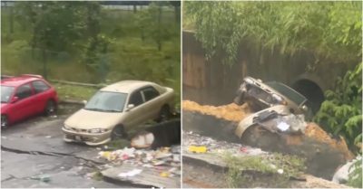 Video: Đoạn đường dài bất ngờ sạt lở, 5 ôtô bị rơi xuống mương