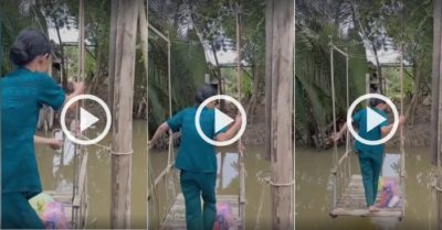 Video: ‘Cáp treo’ độc lạ vượt sông vào nhà ở miền Tây
