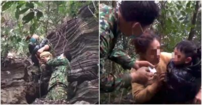 Clip: Giải cứu hai mẹ con mắc kẹt trên vách đá khi vượt biên