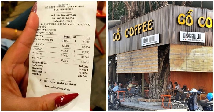 Quán cà phê Gỗ Coffe ở Gò Vấp (TP.HCM) giải thích là "bấm nhầm" khi tính VAT 100%