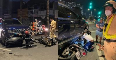 Ôtô 7 chỗ bất ngờ tông nhiều xe máy đang dừng đèn đỏ