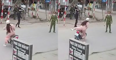 Video: Cô gái giật mình drift xe máy 90 độ khi thấy công an