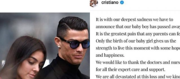 Ronaldo và bạn gái thông báo con trai mới sinh của họ đã qua đời