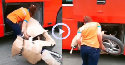Video: Cô gái ‘nhẹ nhàng’ nhấc xe máy cho vào khoang hành lý