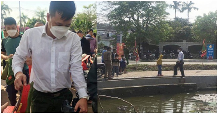 Anh Tùng lao xuống hồ nước sâu cứu được cháu bé (ảnh chụp màn hình trên báo VietNamNet).