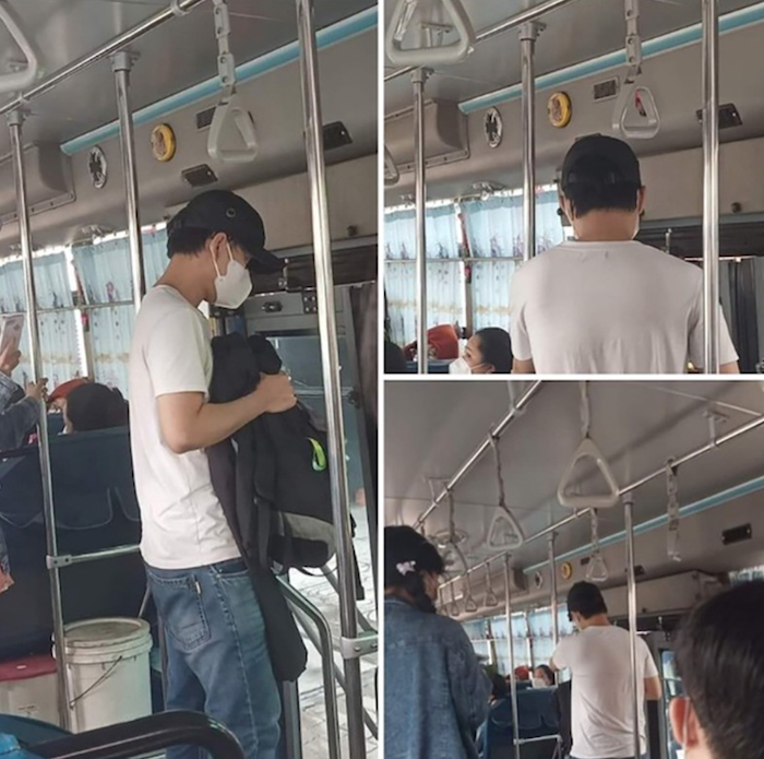Một nam thanh niên nhanh chóng xuống xe buýt sau khi bị phát hiện có hành vi quấy rối tình dục (ảnh: Facebook xe buýt TP.HCM).