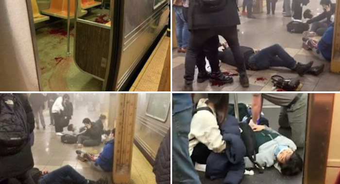 Vụ xả súng tại ga tàu điện ngầm ở thành phố New York, Mỹ ngày 12/4/2022 (ảnh chụp màn hình Twitter).