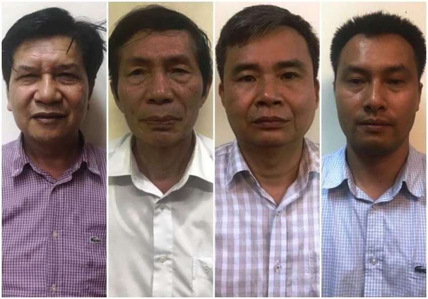 Bị cáo Trần Ngọc Hà (trái) cùng dàn cựu lãnh đạo và cán bộ VEAM bị đưa ra xét xử (ảnh: CACC).