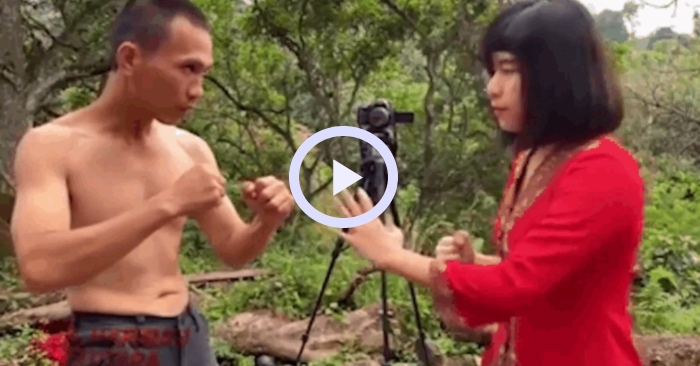 Video: Nữ võ sĩ ra đòn nhanh như chớp khiến thanh niên choáng váng
