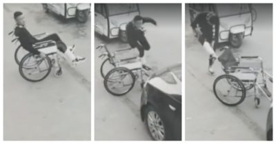 Video: Nam thanh niên ngồi xe lăn nhảy cẫng lên khi ôtô bất ngờ lao tới