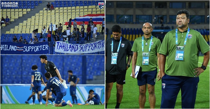 Nỗi thất vọng của BHL, cầu thủ và người hâm mộ Thái Lan sau trận thua U23 Hàn Quốc 1-0 (ảnh: Changsuek).